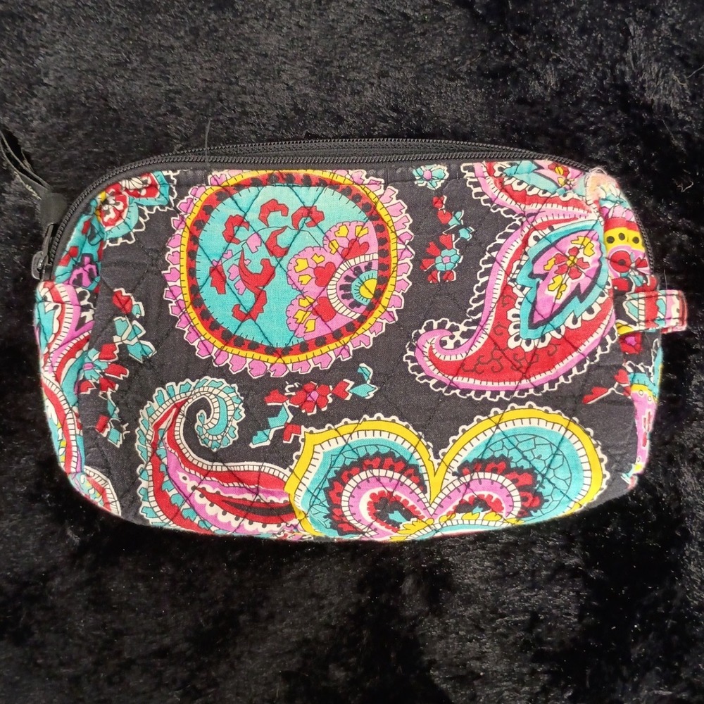 Vera Bradley Quilted Cotton Cosmetic Bag Paisley Print Makeup Pouch Black Multi